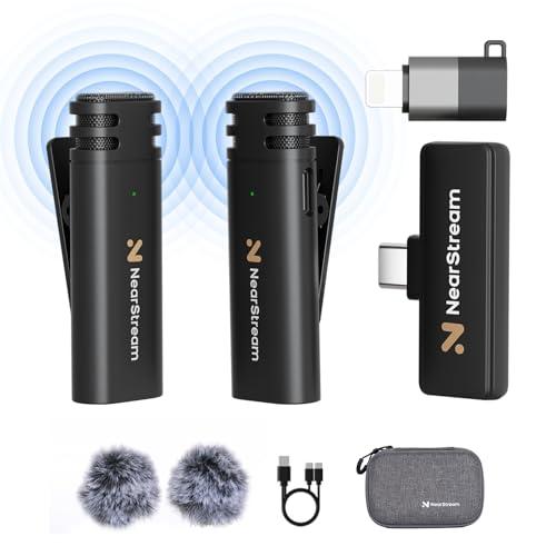 NearStream Mini microfono wireless Lavalier per PC, computer, risvolto smartphone, microfono wireless per registrazione, streaming, intervista, clip su microfono con durata 6H, portata 35ft AWM10T