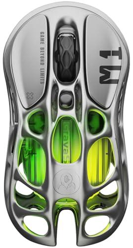 GravaStar Mouse da gioco senza fili Mercury M1 Pro, mouse da gioco MMO in lega di magnesio, 26.000 DPI, 88 g di peso leggero con design scavato, 5 pulsanti programmabili, 5 modalità RGB