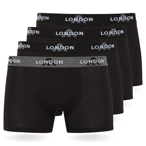 FM London Pacchetto da 4/8 Mutande Uomo - Boxer Uomo Cotone, Aderenti e Confortevoli per l'Uso Quotidiano, Nero (4 Pezzi), M