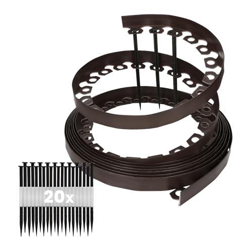 GARDENIX LineBORDER flessibile in plastica Bordo per prato in, 20 ancoraggi a terra, lunghezza 10 m, altezza 4 cm, Marrone