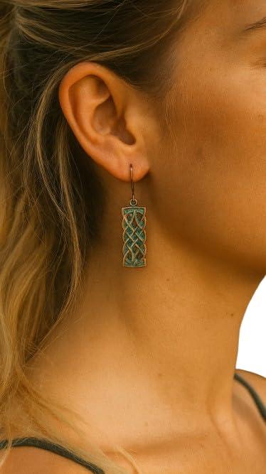 ⊹⊱❁ RETTANGOLI CON NODO CELTICO CON PATINA E RAME - ORECCHINI TRIBALI ❁⊰⊹ Splendidi orecchini etnici con piccoli e raffinati ganci per orecchini