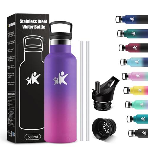 KollyKolla Borraccia Termica Bambini 500ml, Borraccia con Cannuccia, senza BPA, Borraccia Acciaio Inox, Facile Pulizia, a Prova di Perdite, Borracce Ufficio, Scuola, Campeggio, Palestra, Viaggio
