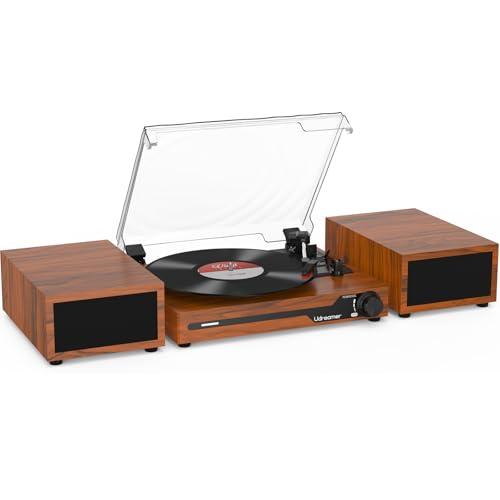 Udreamer Giradischi con 2 Altoparlanti Stereo Doppi Giradischi Vintage Bluetooth 5.3 Supporta 3 Velocità AUX-in, linea RCA, USB, Riproduzione Wireless Marrone