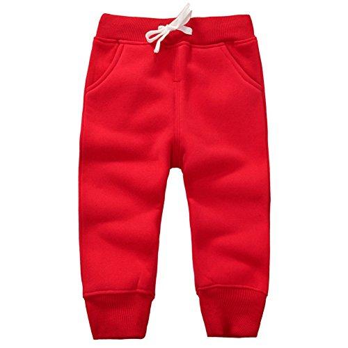 CuteOn Unisex Bambini Elastico in Vita Cotone Caldo Pantaloni Pants per Bambini Bottoms Rosso 4Anni