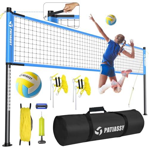 Patiassy 9,7 m x 0,9 m Set di rete professionale da pallavolo e palla per esterni, spiaggia, cortile, giardino con pali in acciaio regolabili in altezza, rete in nylon resistente, palla da pallavolo