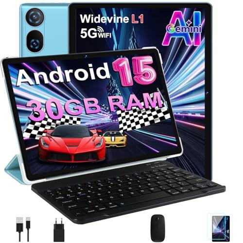 DMOAO Tablet 10 Pollici Android 15 con 30 GB RAM + 2TB ROM Espansione, FHD Tablet con Tastiera e Mouse, 5G Wi-Fi, GPS, Widevine L1, Octa-Core, USB-C, BT 5.0, 6000 mAh, 8MP+5MP, Gemini AI, Blu