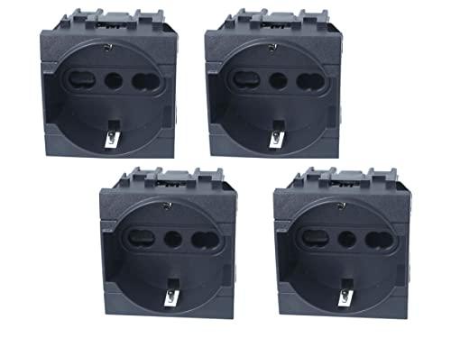 4 Pezzi Presa Schuko, Compatibile Con Bticino Living Light (Nero)