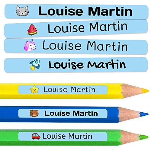100 etichette adesive personalizzate per matite, penne e pennarelli. Adesivi scolastici con nome per contrassegnare gli oggetti. Adesivi impermeabili per scuola. Misura 4,6 x 0,6 cm