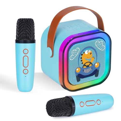 DYNASONIC A29. Karaoke con due microfoni. Altoparlante Bluetooth Karaoke per bambini. Giocattolo elettronico per bambini. Regali per bambini da 3 a 15 anni (Dinosauro)
