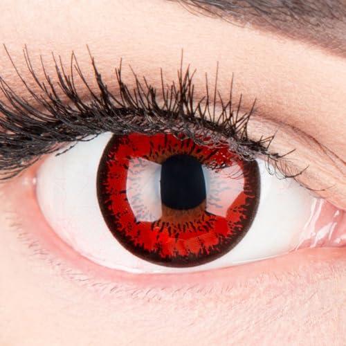 Meralens Lenti a Contatto Colorate Lupo Rossa rosse Flower Lenses - con porta lenti a contatto - lentes ideali per Costume Manga Anime Halloween Vampiro – Durata 1 Anno - 1 Coppia senza correzione