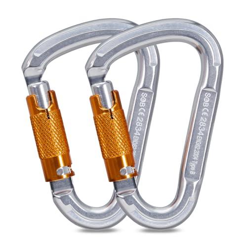 Moschettone da Arrampicata, Moschettoni per Servizio Pesante con Cancello a Vite Moschettoni per Arrampicata, Doppia, Campeggio Altalena Amache (25KN 2Pack)