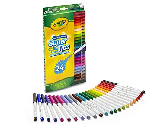 CRAYOLA - Super Tips, Pennarelli Lavabili Punta Media, Confezione da 24 Pezzi, per Scuola e Tempo Libero, Colori Assortiti, 7551