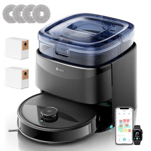 Lefant M3 Robot Aspirapolvere Lavapavimenti con Mappatura, 12000Pa, LiDAR dToF, Ostacoli PSD, Mop Rotanti con Lavaggio Mop a 45°C e Asciugatura, Autosvuotante 3,2L, App Alexa WiFi 2.4G/5G, Nero