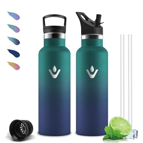 Borraccia Termica, Borraccia 500 ml, Senza BPA, Borracce con Cannuccia, Senza Perdite, Borraccie Bambini, Mantiene Caldo per 12 Ore/Freddo 24 Ore, Termos per Scuole, Campeggio, Caffè, Ufficio