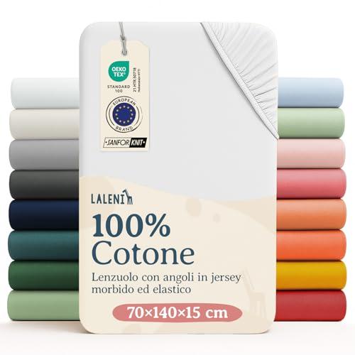 Laleni Lenzuola Culla Neonato - Lenzuola Lettino - Lenzuola Carrozzina Neonato - Coprimaterasso Culla con Angoli Elastici - Coprimaterasso Lettino 100% Cotone 135gsm - Bianco - 60x120-70x140cm