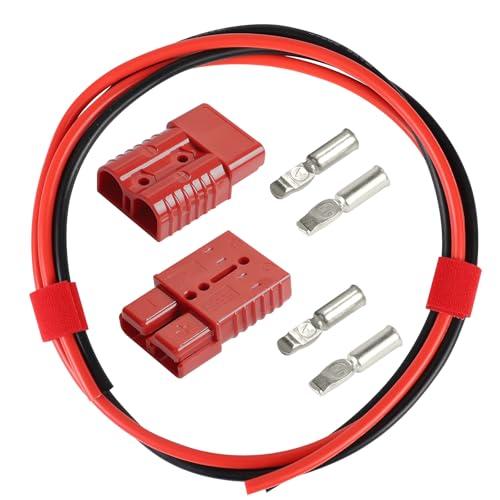 efuturetime 2 PZ. Connettore Anderson 50A con cavo elettrico da 60 cm AWG-10, set di connettori per batteria ad alta corrente per auto, roulotte, barche, sistemi solari, Rosso