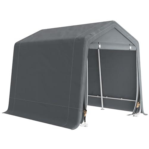 Outsunny Garage Moto per Esterno 2.4x2m, Tenda Garage per Attrezzi in Metallo e Tessuto PE, per Moto e Biciclette, Grigio Scuro