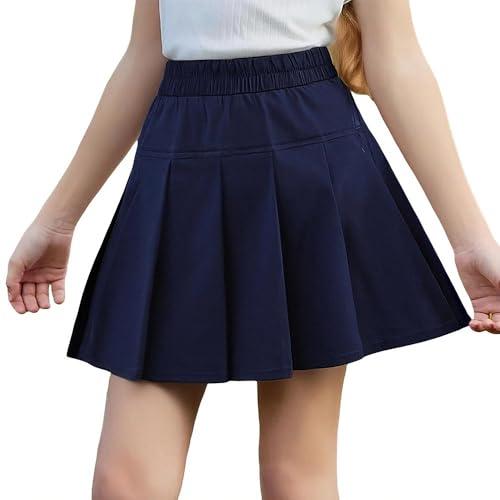 Ragazze Gonna A Pieghe Elastico In Vita A Linea Minigonna Scuola Casual Abiti Per I Bambini, Blu scuro, 4-5 Anni