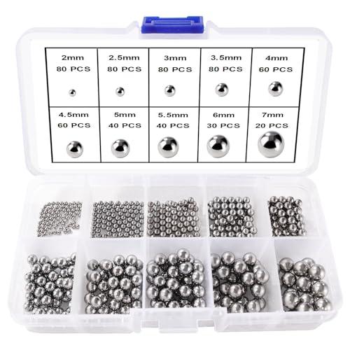 Lyeteung 570 Pezzi 10 Dimensioni 2/2.5/3/3.5/4/4.5/5/5.5/6/7 mm Sfere per Cuscinetti in Acciaio Assortimento Kit, per Biciclette, Skateboard, Motociclette e Rotelle
