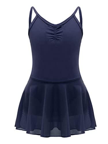 Mufeng Ragazza Tutu Body Danza Classica Leotard da Ginnastica Artistica Bodysuit Vestito da Ballo Corpo con Gonna Tulle Abito da Ballo Jazz Latino Competizione Blu 11-12 Anni
