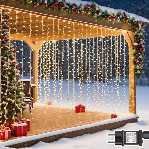 Dekofun Tenda Luminosa 300 LEDs 3 x 3 m Tenda Luci Natale Interno con Timer, 8 Modalità Prolungabile Natale Decorazioni Casa Impermeabile Luci Tenda Natale per Feste, Camera, Esterno Interno
