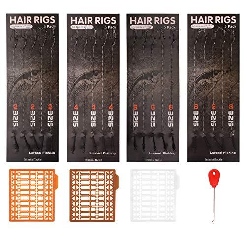 Luroad Ami da Pesca Carpa, 20Pz Ami Carpfishing con Filo Girevole Antigroviglio, Terminali Carpfishing con 3 Boiles Bait Stopper Tappi e Stringer Ago, Dimensione 2 4 6 8