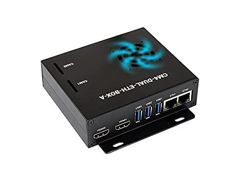 Mini Computer Dual Gigabit Ethernet Basato su Raspberry Pi Compute Module 4 (NON Incluso), Waveshare CM4 DUAL ETH BASE All'interno, Metallo Case, con Ventola di Raffreddamento