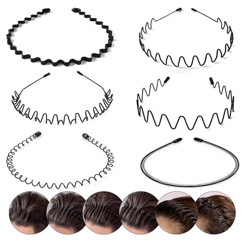Elalove 6 Pezzi Cerchietti per Capelli in Metallo a Onda, Fasce Elastiche Unisex per Uomo e Donna, Design Antiscivolo per Sport, Yoga e Stile Quotidiano