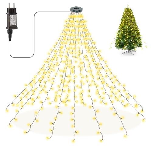 Zorela Luci Albero di Natale, 400 LED 2m x 16 Fili Luci Natale Albero, 8 Modalità Mantello Luci Albero di Natale a Cascata per Interno e Esterno, per Alberi di Natale da 1,5 m a 2,5 m - Bianco Caldo