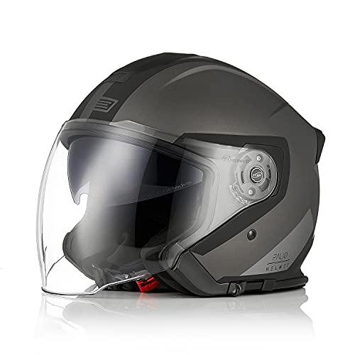 ORIGINE Casco Jet Moto 3/4 Aperto con Doppia Visiera Adatto per Scooter Omologato ECE (TECHY BLACK TITANIUM,L)