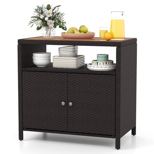 GIANTEX Armadietto da Giardino in Rattan con Piano di Lavoro e Scaffale, Ideale per Esterni, Giardino, Balcone e Piscina, 90 x 53 x 66 cm.