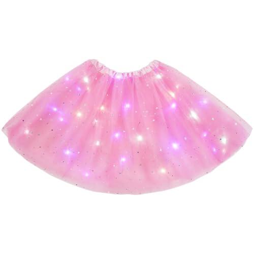 URAQT Gonna Tulle LED, Gonna a tutù Luminosa a Strati per Adulti, LED Tutu Gonna, Gonna Luminosa LED, con Fodera, Adatto per Feste, Carnevale, Halloween, Matrimoni(Rosa)