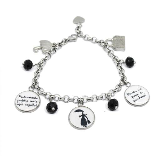 Bracciale Mary Poppins inspired con catena acciaio e charms