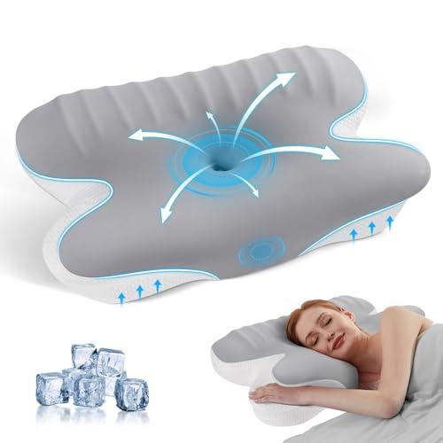 JINXIA Cuscini in Memory Foam per Dormire,Cuscino Ergonomico Ortopedico di Supporto per il Collo,Cuscino Rinfrescante con Federa Rimovibile per chi Dorme sul Fianco,Schiena e Stomaco