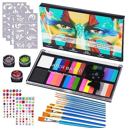 Truccabimbi Trucco per Bambini, Truccabimbi Kit Anallergici Atossici 20 Colori per Body Painting, Trucca Bimbi Viso con 40 Stencil Tatuaggio, Adatto per Halloween, Carnevale, Natale