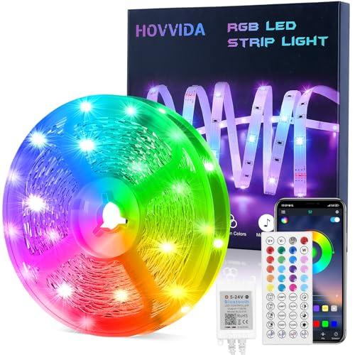 HOVVIDA Striscia LED 15M, 30 LED/Metro, 1x15M, 24V RGB LED, 450 LED, APP e Telecomando, Modalità Musica, Modalità Temporizzazione, LED per Camera, Soggiorno, Cucina, Camera da Letto, Bar, Festa