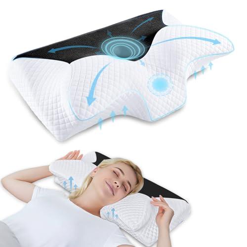 HOMCA Cuscino Cervicale Ergonomico Cuscino Memory Foam per Supporto Cuscino Ortopedico per Dormire sul Fianco e sulla Schiena, Nero