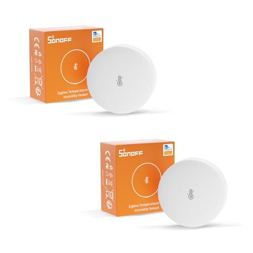 SONOFF Mini sensore di temperatura e umidità 2pcs, richiede un hub, Zigbee, per il monitoraggio remoto e la domotica, termometro wireless e igrometro, compatibile con Apple HomeKit, Alexa, IFTTT