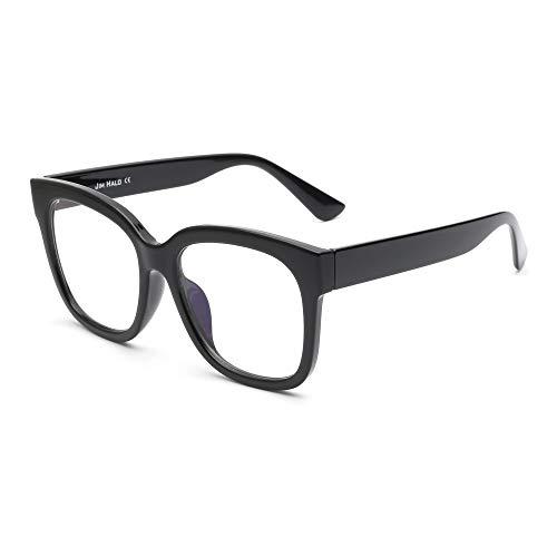 JIM HALO Occhiali Luce Blu Grande Quadrati. Comodi e Resistenti a Schermi e Monitor. Per Donna - Uomo. [Nero]