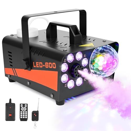 Macchina del Fumo 600W, GuKKK Macchina del Fumo di Nebbia Portatile con 8 Luci LED 13 Colori RGB, Macchina Della Nebbia con Telecomando, per Nozze, Halloween, Natale, Feste e Effetti su Palco