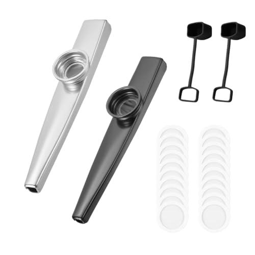 BCHKO 2 Pezzi Kazoos in Metallo con 20 Membrane Sostituibili, Flauto Nasale, Adatto per Bambini, Adulti e Principianti Musicali, Idee Regalo per Feste