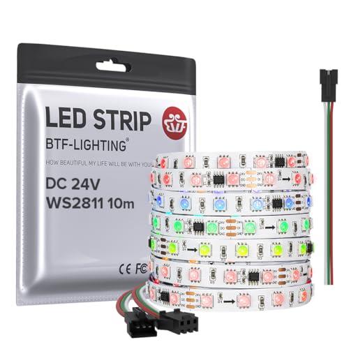 BTF-LIGHTING WS2811 DC24V 32FT RGB indirizzabile LED Pixel Strip 600 LED 100 pixel Full Colour Bianco PCB IP30 Non impermeabile Funziona con Arduino/Raspberry/etc Impedisce il calo di tensione