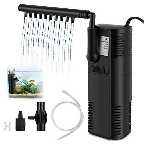 everfarel Filtro Interno Acquario all'Interno Pompa Filtro con Barra dello Spruzzo per Pesce Serbatoio 300L/450L/H 2/6W (450L)