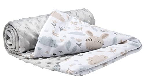 Medi Partners Coperta per Neonata Copertina Neonato per lettino - 100% Cotone 75x100cm naturale Blanket Neonati Invernale Estate Bifacciale Carrozzina Bambino (Radura con Minky grigio)