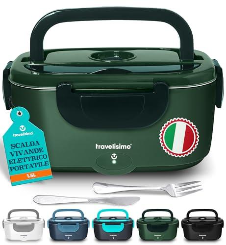 TRAVELISIMO Scaldavivande Elettrico Portatile 80W 1,5L Porta Pranzo Termico 220V/12V/24V Scalda Vivande Portatile Elettrico per Viaggio e Lavoro Portavivande Termico & Porta Pranzo Riscaldabile