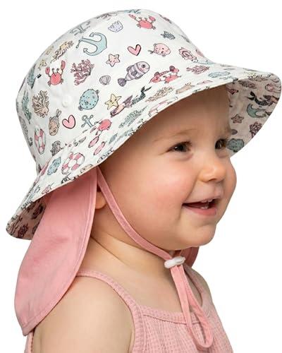 HECKBO Cappello da Sole per Bambini con Protezione UV UPF 50+ - Sirena - 100% Cotone - 6-24 Mesi - Cappello UV per Bambini - Cinturino Regolabile per Il Mento - Cappello da Bambina