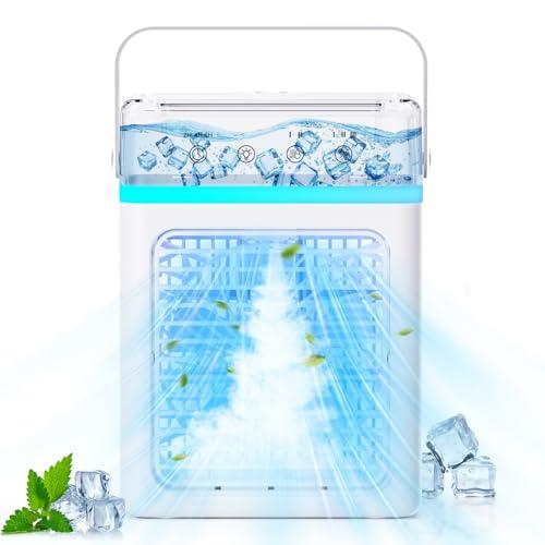 Climatizzatore Portatile 900ml Capacità con Display LED, Auto-off Timer, 4 in 1 Condizionatore Portatile 5 Velocità & 2 Spray & Nebulizzazione 4μm, Mini Raffrescatore D'aria Casa, Cucina, Dormitorio
