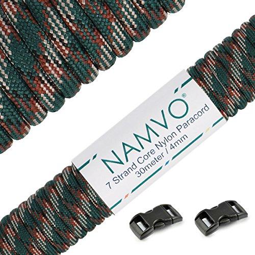 Namvo 550 Paracord Mil Spec Tipo III Cavo a 7 Corde a Paracadute Lunghezza Totale 100ft / 30 Metri, Camouflage Verde Scuro