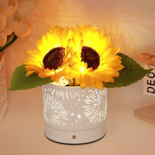 JHXLAMP Lampada touch a forma di fiore di girasole, lampada da tavolo senza fili ricaricabile, 3 colori, dimmerabile,regalo per la mamma per San Valentino, festa della mamma (Yellow Sunflowers-BS)