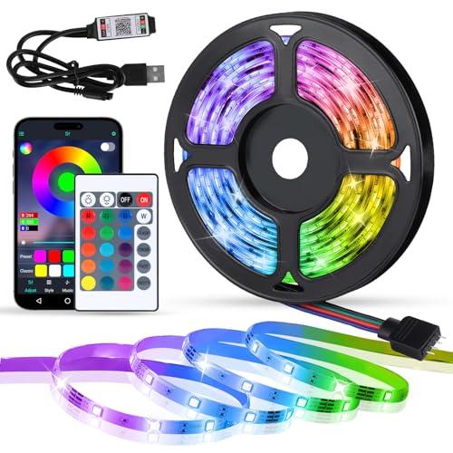 MXTIMWAN Striscia LED 5 Metri,Strisce Led Adesive,Led Tv Retroilluminazione Intelligente,Strisce Led Rgb con APP Bluetooth e Telecomando,Strisce led Sincronizzazione Musicale,Luci Led camera da letto